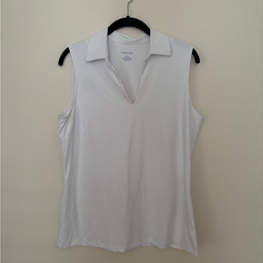Belyn Key White Sleeveless Collared V-Neck Tank Top